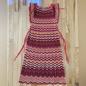 M Missoni Coral Knit Flutter Sleeve Dress with Tie Detail and Shimmer accent